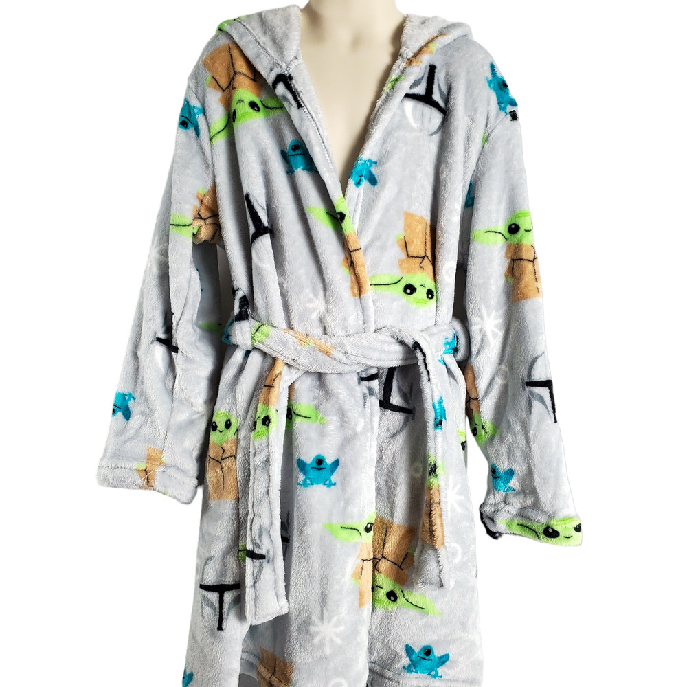 Star Wars Boys Robe Size 8 Medium Mandalorian Baby Yoda Grogu Grey Hooded